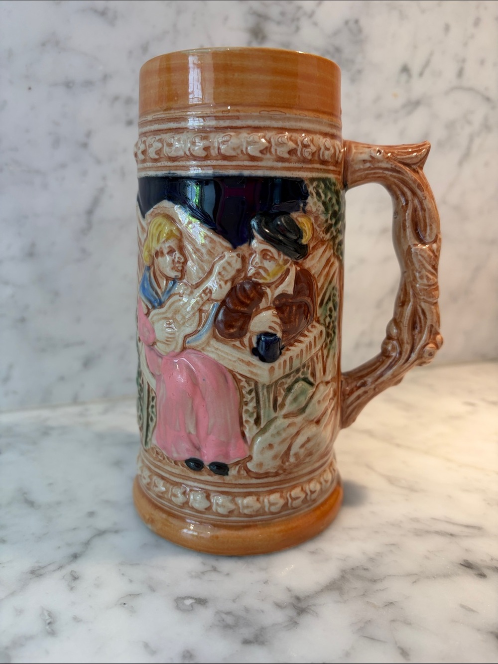 Vintage Ceramic Stein in Pink and Brown Japan